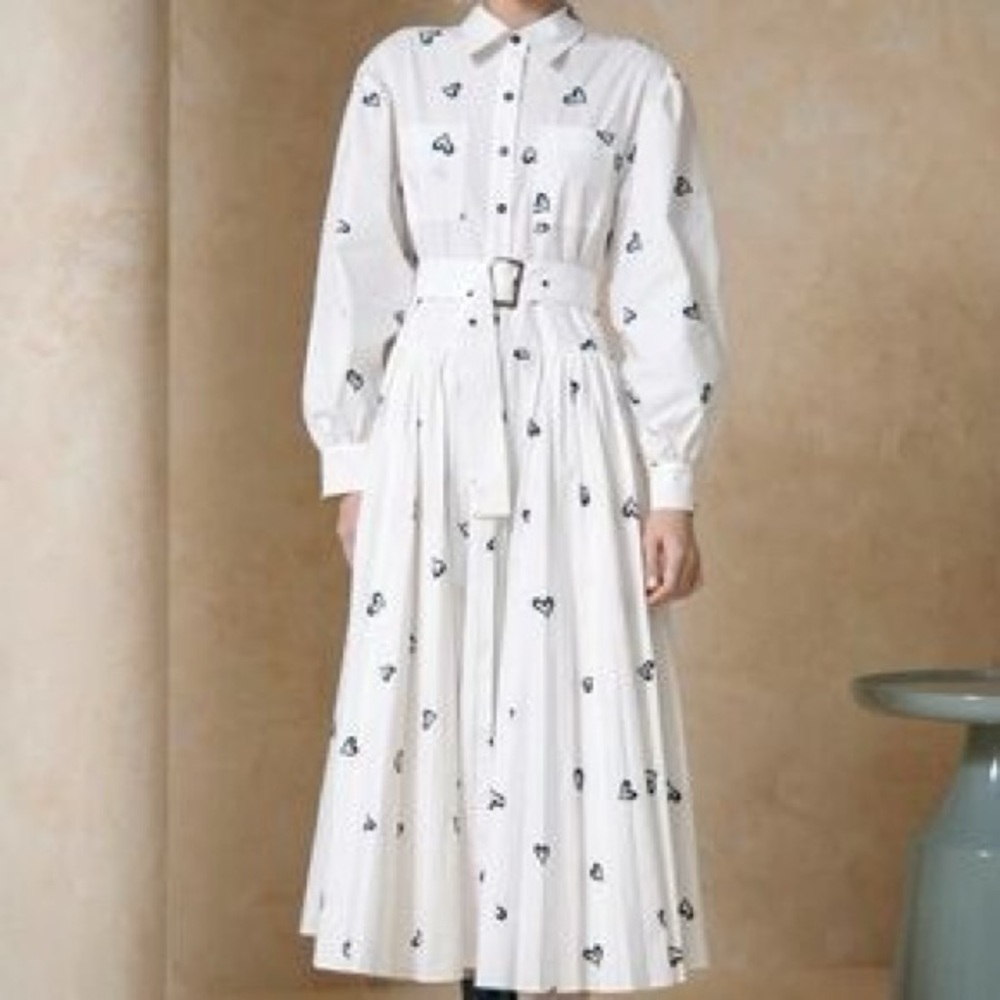 HUNTER BELL White and Black Heart Midi Dress